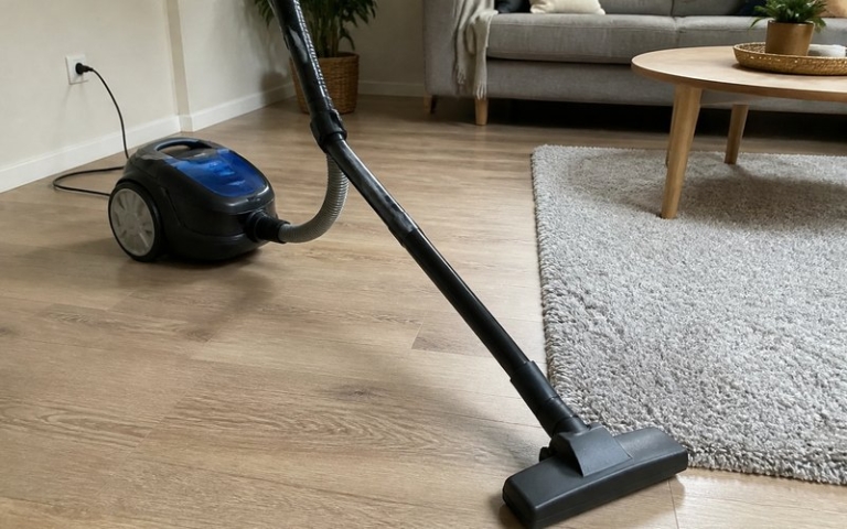 Bodenstaubsauger im Wohnzimmer im Einsatz