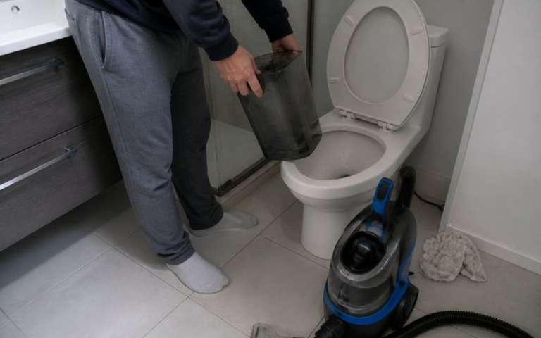 Staubsauger mit Wasserfilterbehälter beim Ausleeren